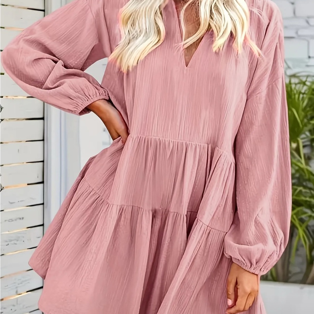 Plus Size Elegant Polyester Peplum Dress - 3X dusty rose